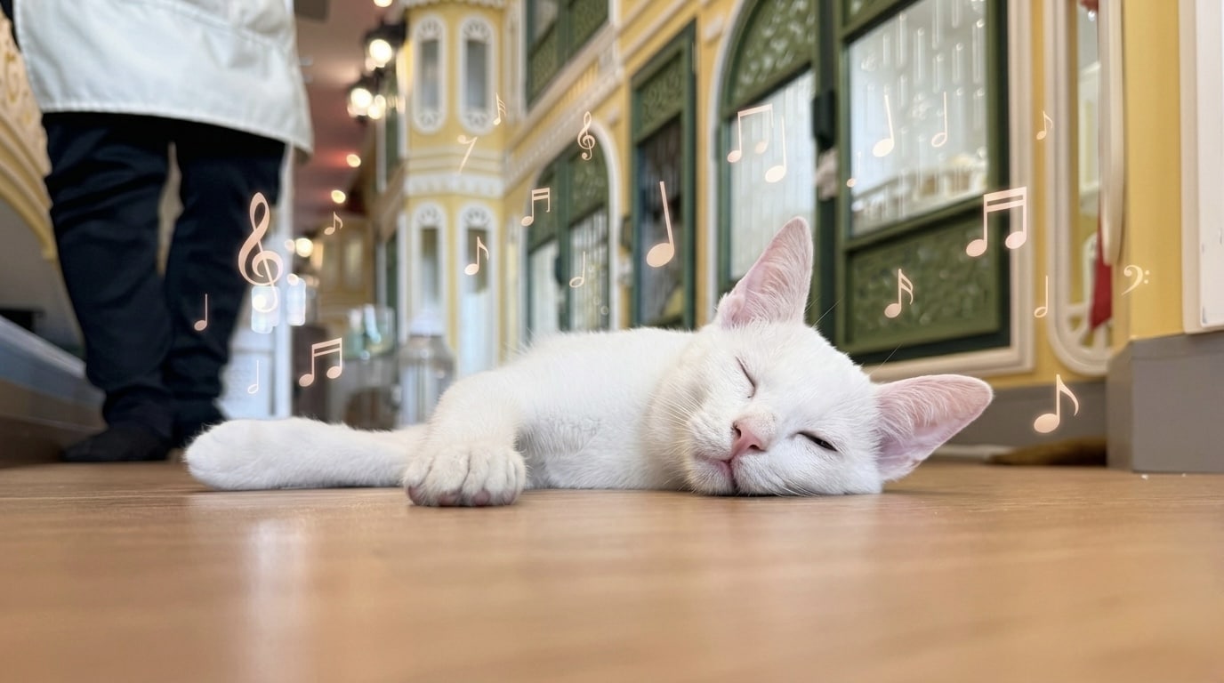น้องแมวนอนหลับอย่างมีความสุขพร้อมฟัง เพลงช่วยให้แมวคลายเครียด ที่ Wimanmeow Cat Hotel