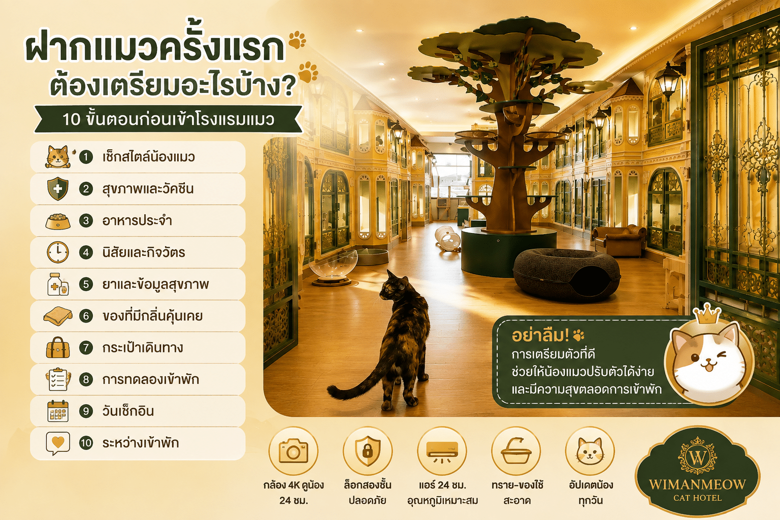 ฝากแมวครั้งแรกต้องเตรียมอะไรบ้าง 10 ขั้นตอนก่อนเข้าโรงแรมแมว